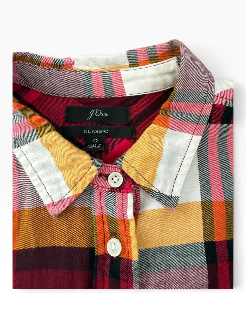 J.Crew Classic-Fit Boy Shirt Crinkle Magenta Plaid Button Down Top Size 0
